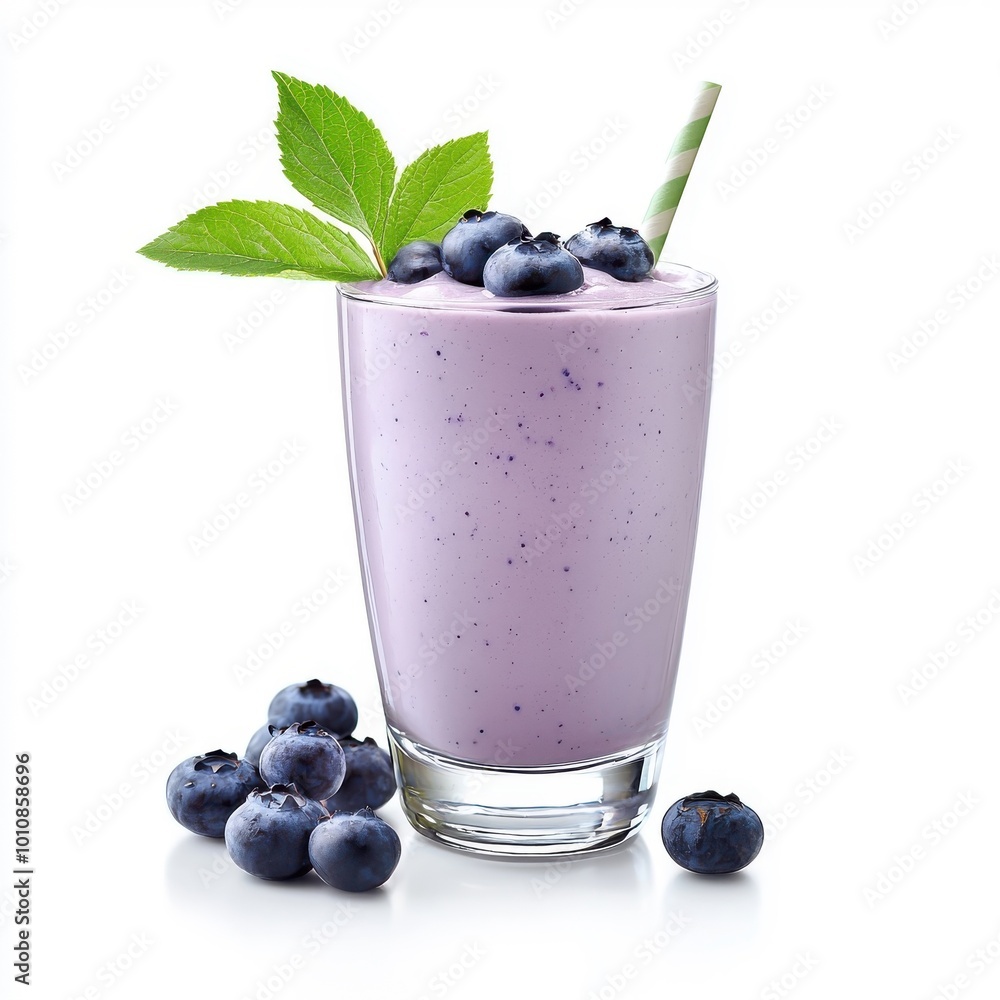 Creamy blueberry smoothie in a glass, inviting and rich color, isolated on white background. Creamy blueberry smoothie in a glass, inviting and rich color, isolated on white background.
