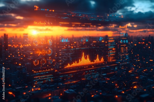 Digital interface displaying various data charts  graphs  and analytics  symbolizing technology  data visualization  and financial analysis