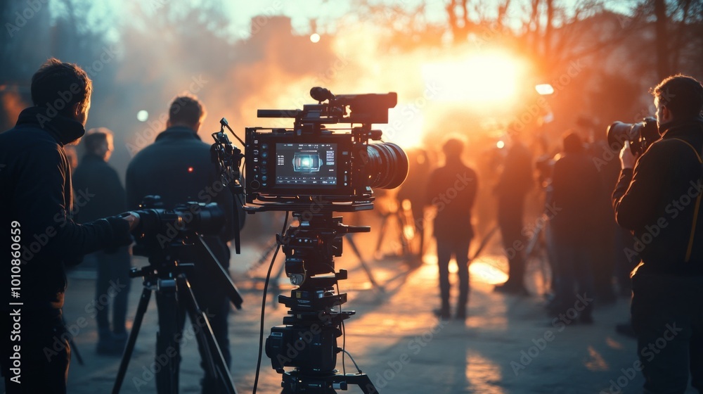 Fototapeta premium Film Crew at Sunset