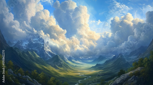 Clouds over a mountain valley 