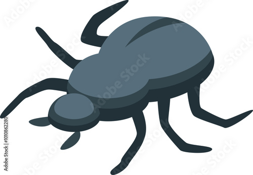 Big dung beetle crawling on the ground, shown in a simple cartoon style