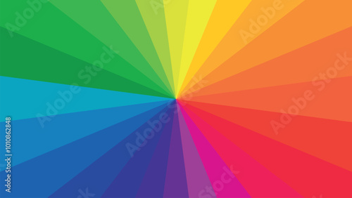 Background colour circle 24 colours. Rays of rainbow diverge from the centre. A circular rainbow. Infographic. Colouristics. Oswald's circle