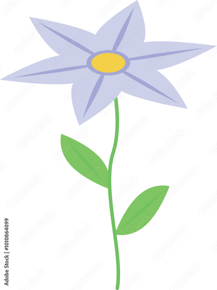 Single purple flower with a yellow center blooming on a green stem Single purple flower with a yellow center blooming on a green stem