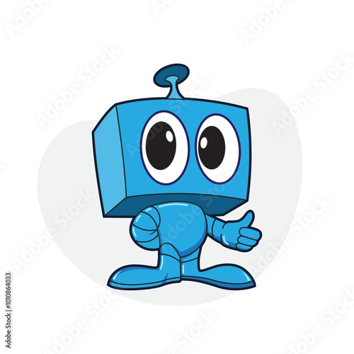 Blue robot design mascot, doodle symbol cartoon and logo design vector illustration