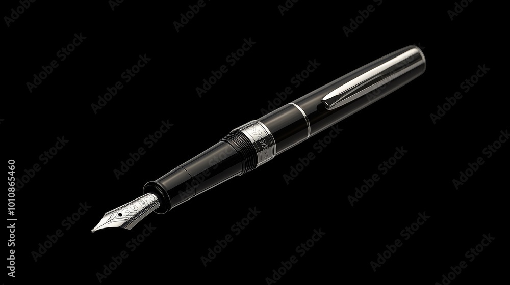 Naklejka premium A fountain pen, isolated on a black background.
