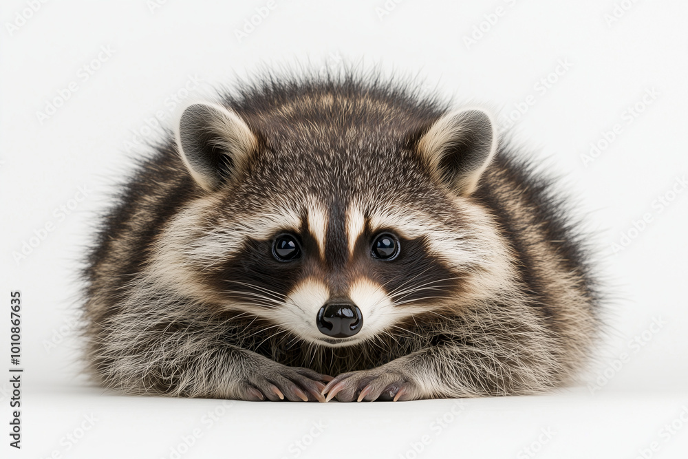Obraz premium Front View of a Raccoon Lying Flat Resting Raccoon with Head Down