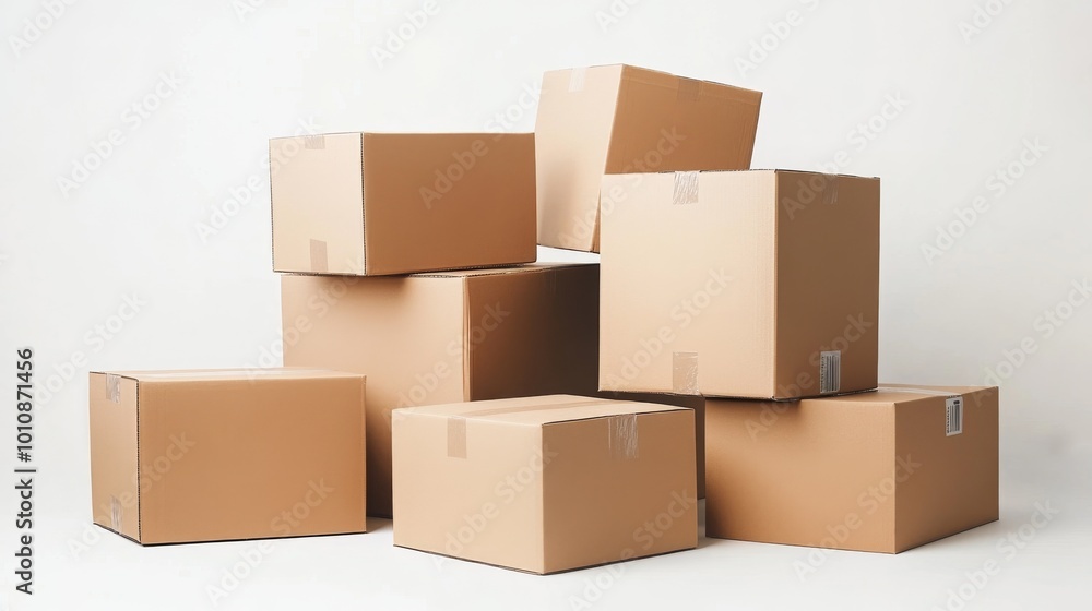 A pile of cardboard boxes against a simple background, representing shipping and packaging. A pile of cardboard boxes against a simple background, representing shipping and packaging.