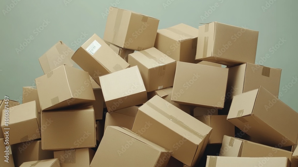 A pile of cardboard boxes against a simple background, representing shipping and packaging. A pile of cardboard boxes against a simple background, representing shipping and packaging.