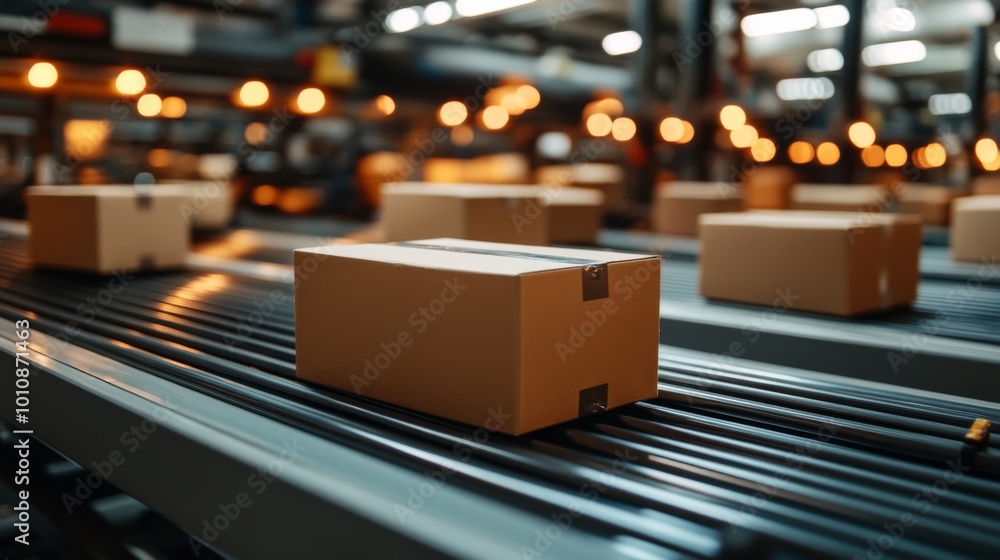 Cardboard Boxes on Conveyor Belt Cardboard Boxes on Conveyor Belt