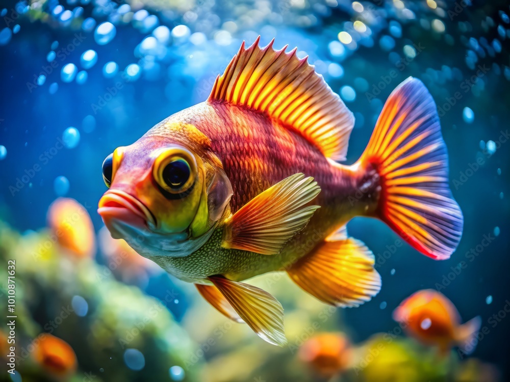 A captivating close-up of the Rucherfisch, this exquisite freshwater species glides effortlessly through vibrant A captivating close-up of the Rucherfisch, this exquisite freshwater species glides effortlessly through vibrant