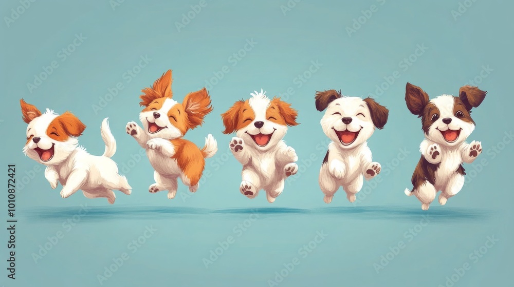 Adorable Jumping Puppies Illustration Adorable Jumping Puppies Illustration