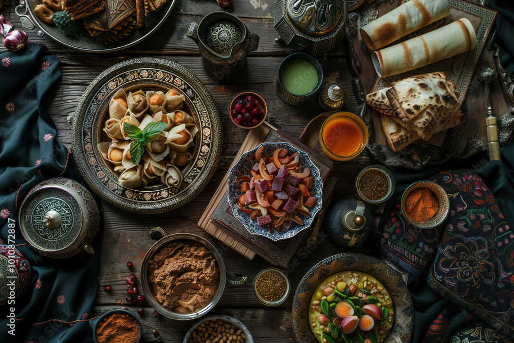 Traditional feast with a variety of gourmet dishes and vibrant food spread on a rustic table
Traditional feast with a variety of gourmet dishes and vibrant food spread on a rustic table