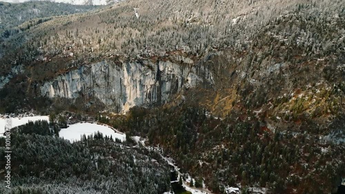 Aerial view of Toplitzsee in Salzkammergut, Austria in winter. photo