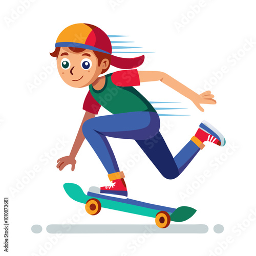 Skateboarding Boy: Dynamic Illustration of a Happy Child