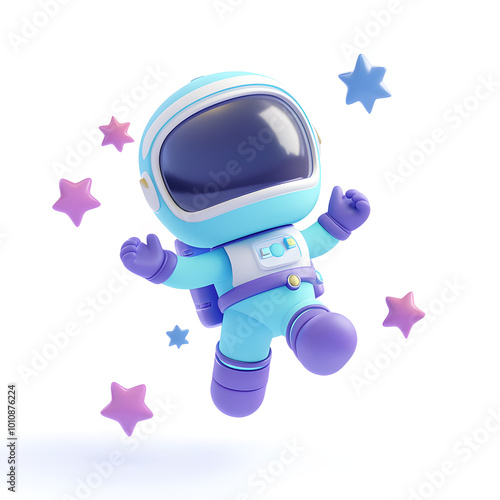 Cute 3d render of a astronaut holding a star photo