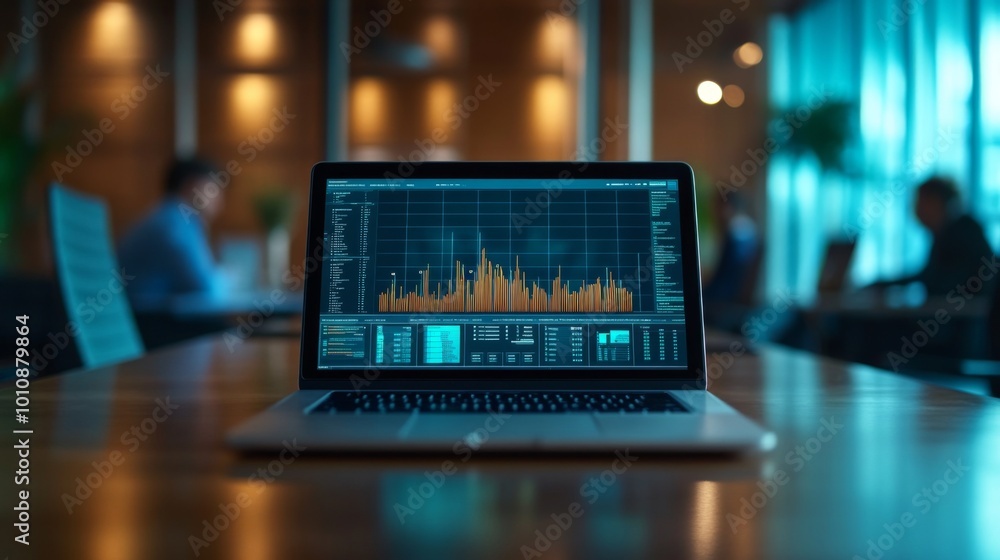 Office Laptop with Data Analytics Display Office Laptop with Data Analytics Display