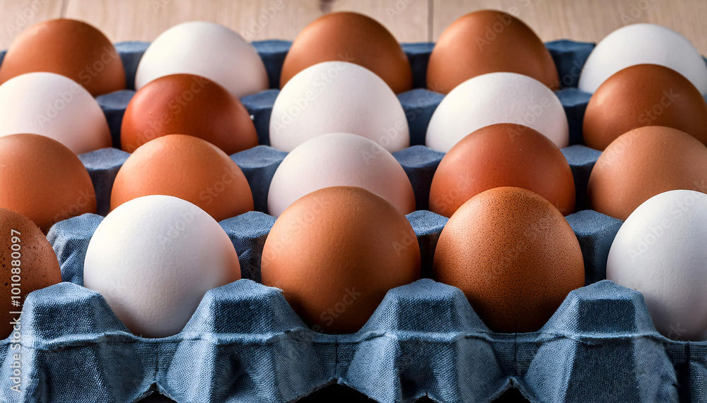 Carton of fresh brown and white eggs. Symbol for diversity and being different but same. Carton of fresh brown and white eggs. Symbol for diversity and being different but same.