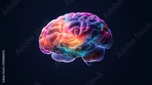 A vibrant, colorful depiction of a brain, symbolizing creativity, intelligence, and neural connections.