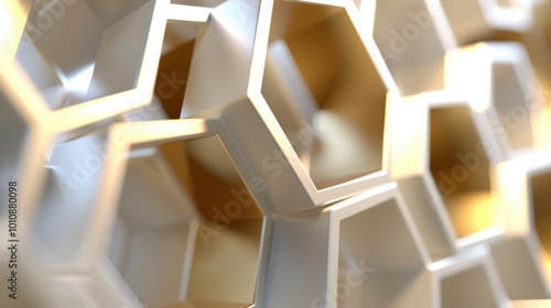 Obraz na płótnie A close-up view of a hexagonal pattern, showcasing intricate textures and light reflections on a geometric structure. w salonie