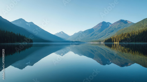 Majestic mountain range reflected in a calm lake