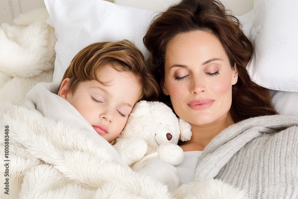 Serene Mother and Child Sleeping Peacefully Together Serene Mother and Child Sleeping Peacefully Together