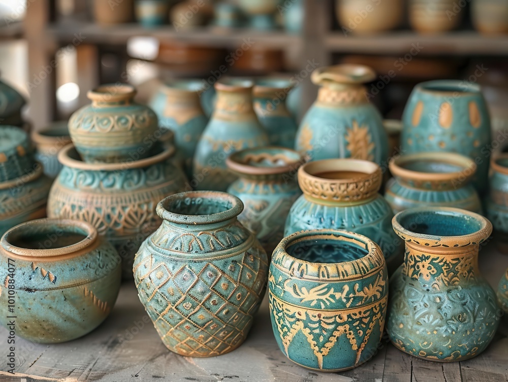 Handmade ceramics with intricate patterns, artistic and rustic, Artisan, Soft tones, Photograph, Craftsmanship Handmade ceramics with intricate patterns, artistic and rustic, Artisan, Soft tones, Photograph, Craftsmanship