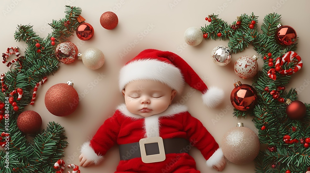 Sleeping Baby Santa with Christmas Decorations Sleeping Baby Santa with Christmas Decorations