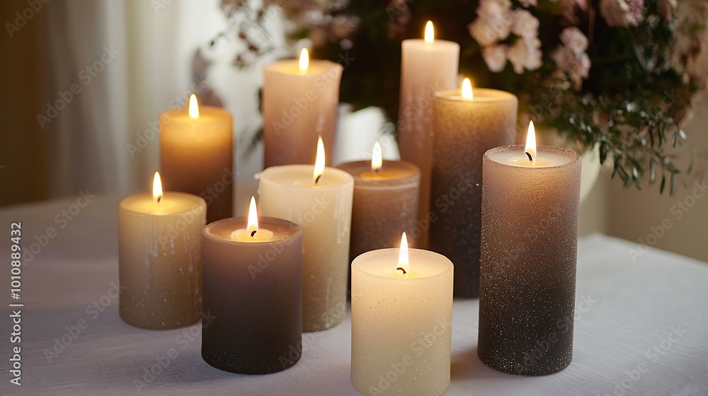 Burning Candles on a White Tabletop Burning Candles on a White Tabletop