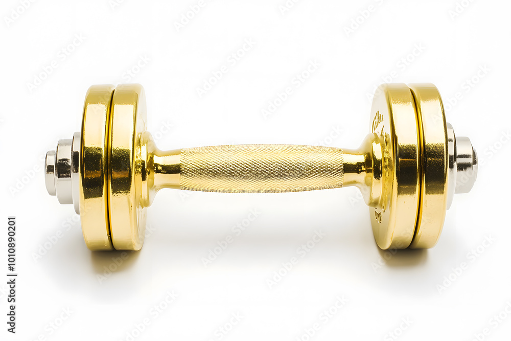 Golden Fitness Dumbbell Isolated On White Background Golden Fitness Dumbbell Isolated On White Background