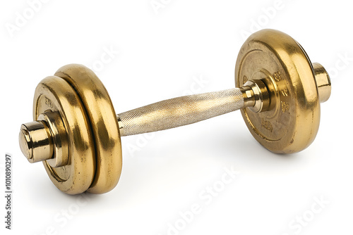 Golden Fitness Dumbbell Isolated On White Background