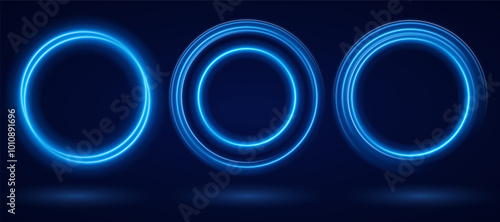 Color circles frame with glitter light effect. A flash flies in a circle in a luminous ring.