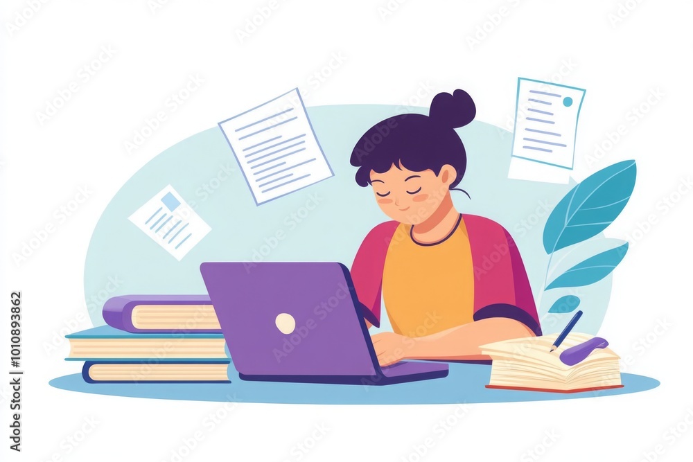 Young Woman Studying on Laptop Young Woman Studying on Laptop