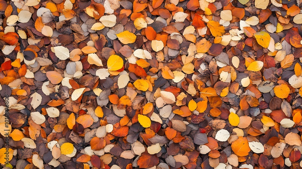 A pile of autumn leaves on the ground, seen from above. The colors range from deep brown to vibrant orange and yellow, creating an intricate pattern that resembles nature's artistry A pile of autumn leaves on the ground, seen from above. The colors range from deep brown to vibrant orange and yellow, creating an intricate pattern that resembles nature's artistry