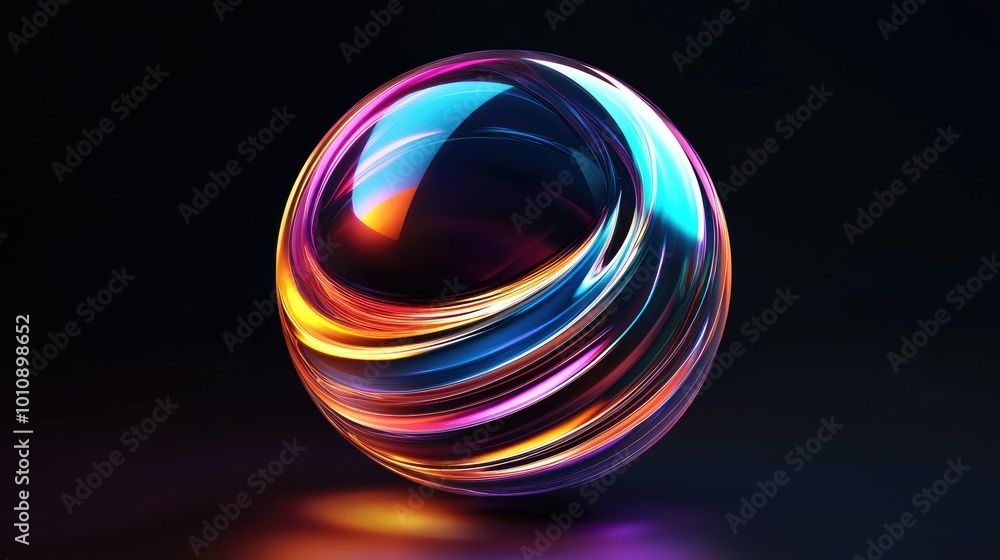A 3D rendering of a colorful sphere with a glowing effect on a dark background. A 3D rendering of a colorful sphere with a glowing effect on a dark background.