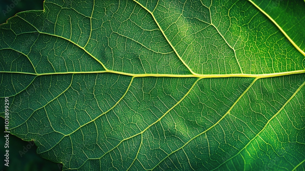 Detailed Close-Up of a Green Leaf Vein Pattern Detailed Close-Up of a Green Leaf Vein Pattern