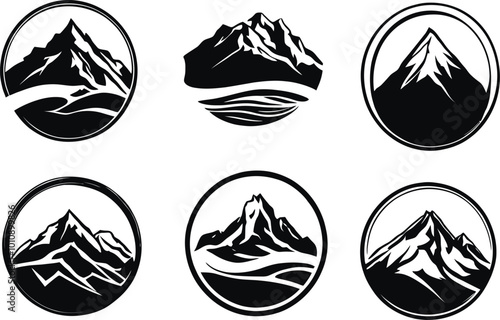 Set of Mountain logo vector. Mountain outdoor silhouette abstract background icon design