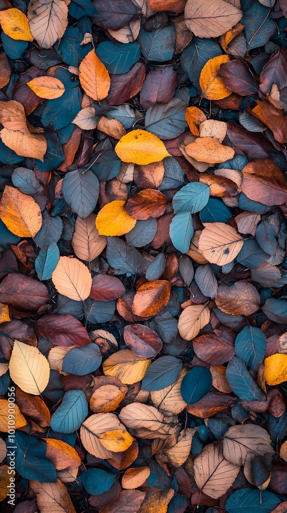 A pile of autumn leaves on the ground, seen from above. The colors range from deep brown to vibrant orange and yellow, creating an intricate pattern that resembles nature's artistry A pile of autumn leaves on the ground, seen from above. The colors range from deep brown to vibrant orange and yellow, creating an intricate pattern that resembles nature's artistry