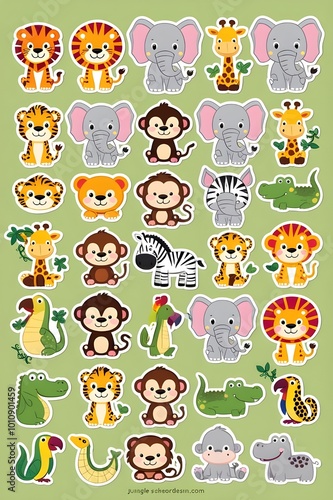 cute cartoon jungle animal stickers