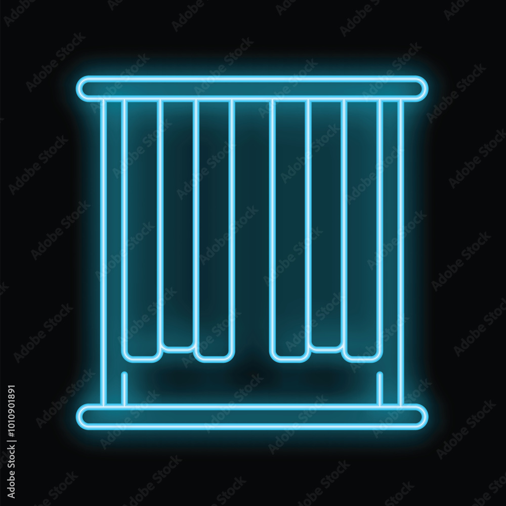 Glowing neon line baby playpen icon isolated on black background. Baby cot sign. Vector illustration Glowing neon line baby playpen icon isolated on black background. Baby cot sign. Vector illustration