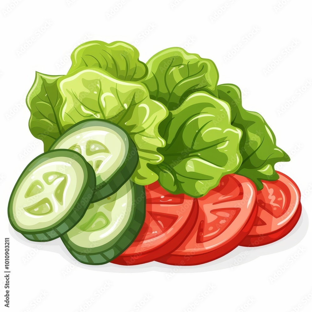 Fototapeta premium A close up of a salad with cucumbers, tomatoes, and lettuce