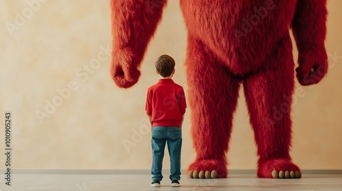 Colossal Hairy Creature Looming over a Small Humanoid Figure