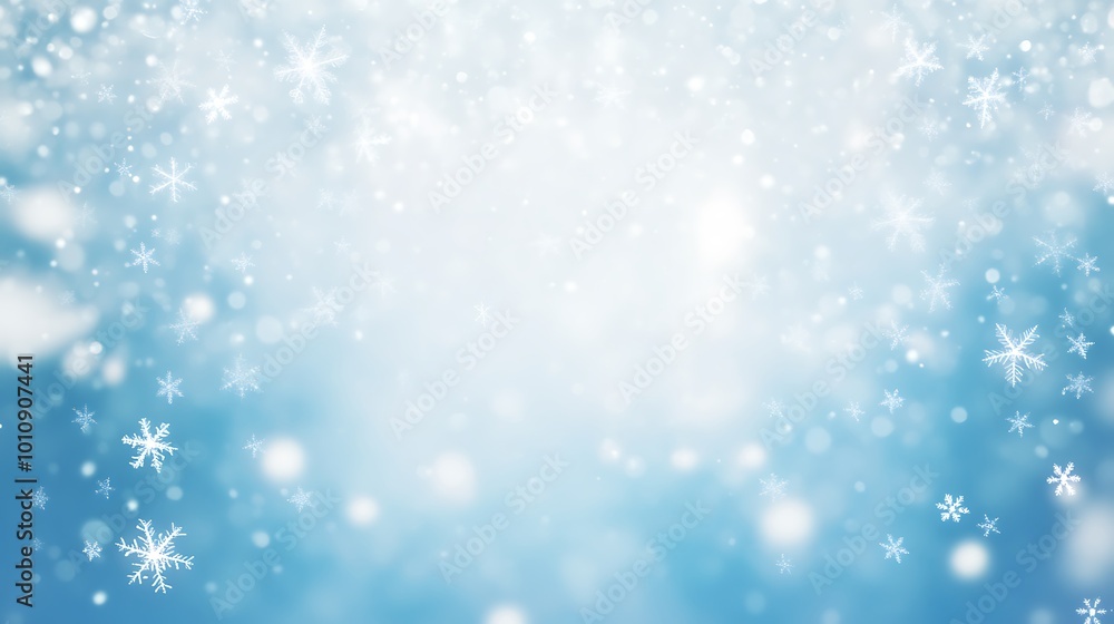 A closeup of delicate snowflakes gently falling against a striking blue backdrop, capturing the magic of a snowy Christmas. A closeup of delicate snowflakes gently falling against a striking blue backdrop, capturing the magic of a snowy Christmas.