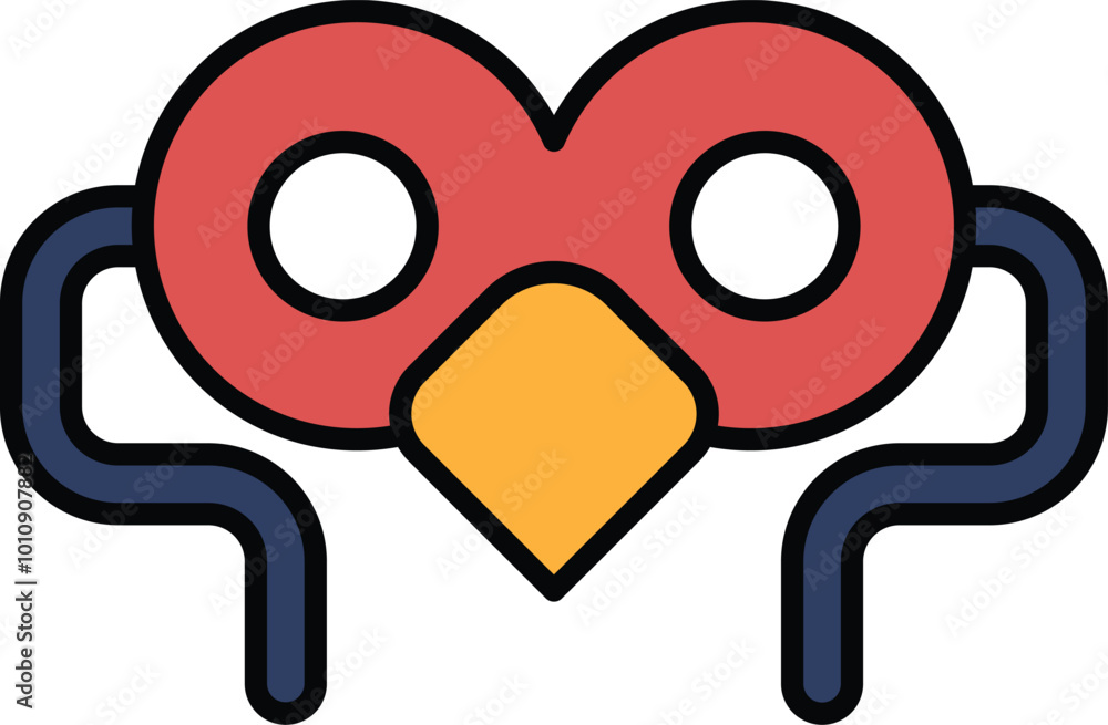 A red bird mask with blue and yellow accents. The mask is designed to look like a bird with a red beak and yellow eyes. The mask is made of a red fabric and has a blue and yellow trim A red bird mask with blue and yellow accents. The mask is designed to look like a bird with a red beak and yellow eyes. The mask is made of a red fabric and has a blue and yellow trim