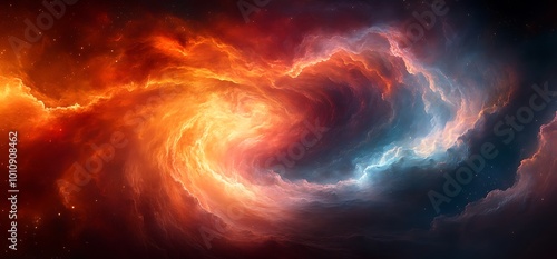 Abstract swirling fire and ice clouds in outer space.