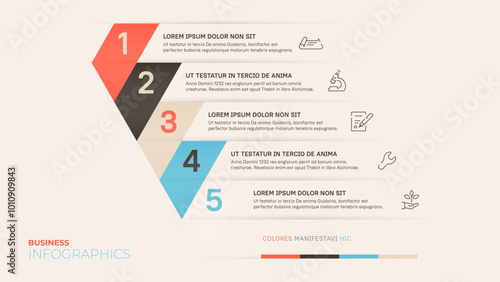 Five steps or five stages. Vector infographic template. Light background. All the elements are laid out in layers