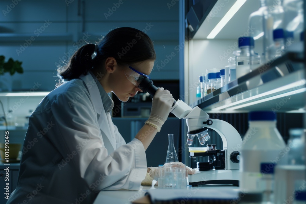 A dedicated scientist analyzes a petri dish sample under a microscope in a well-equipped laboratory, contributing to advancements in medicine and biotechnology research. A dedicated scientist analyzes a petri dish sample under a microscope in a well-equipped laboratory, contributing to advancements in medicine and biotechnology research.