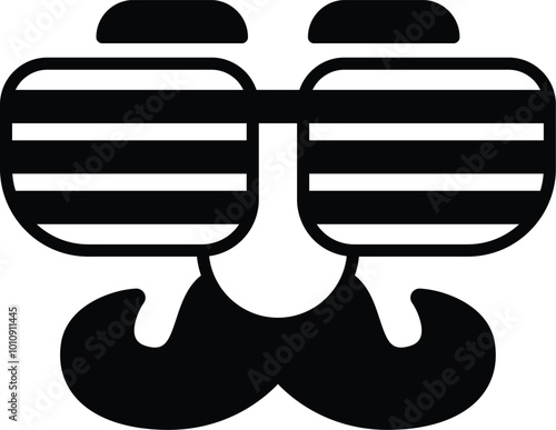 A cartoon man with a white and black striped pair of sunglasses