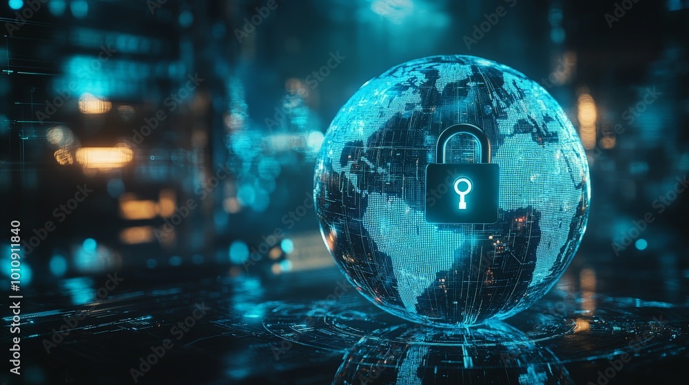 Digital Globe with Padlock Representing Global Cybersecurity and Data Protection Digital Globe with Padlock Representing Global Cybersecurity and Data Protection
