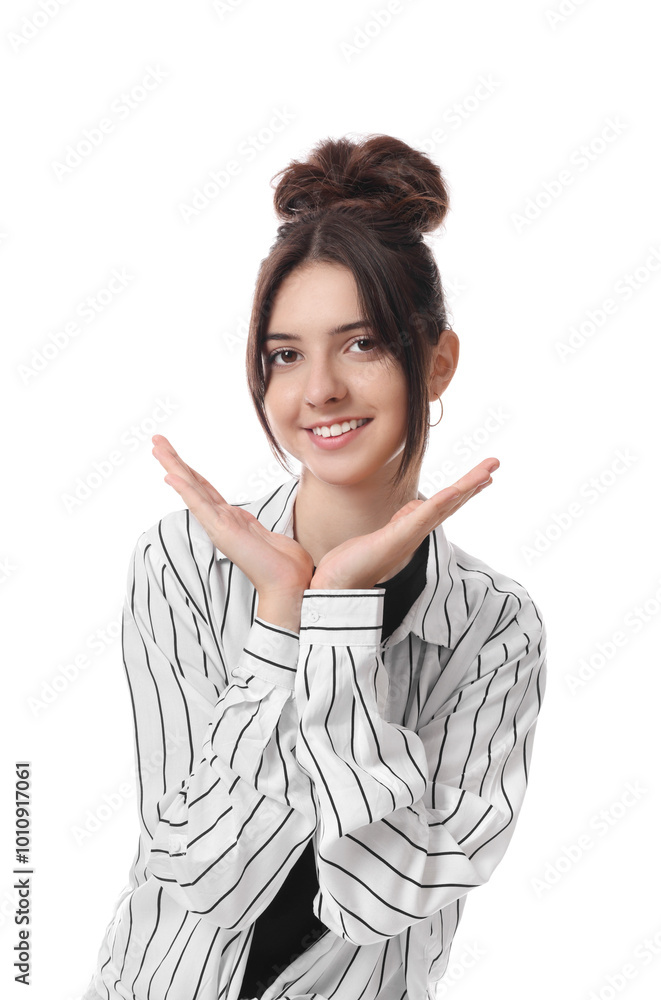 Portrait of smiling teenage girl on white background Portrait of smiling teenage girl on white background