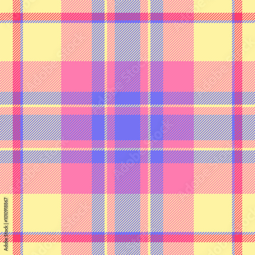 Doodle texture check seamless, glen fabric tartan vector. Selection pattern plaid textile background in yellow and pink colors.